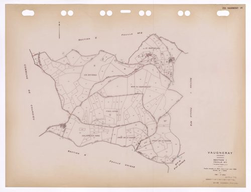 Section I feuille n°1 (ancienne feuille J1). Feuille dressée en 1824 mise à jour pour 1956. 2e édition à jour pour 1980.
