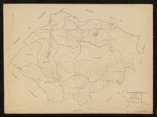Section K feuille unique. Feuille dressée en 1824, mise à jour pour 1956.