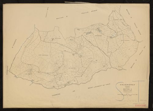 Section G feuille n°2 (ancienne feuille n°1). Feuille dressée en 1824, mise à jour pour 1956.