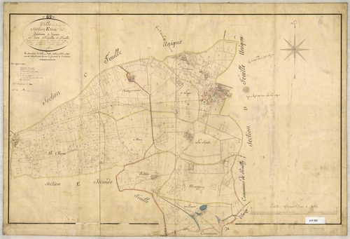 Section E dite de Jarnioux et Bonave, feuille n°1 (parcelles 1-734) : une partie de la section a été attribuée à Jarnioux en 1869.