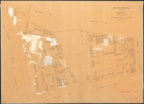Section E feuille n°2 quartier du cimetière. Feuille dressée en 1812, mise à jour pour 1944. 2e édition à jour pour 1974.