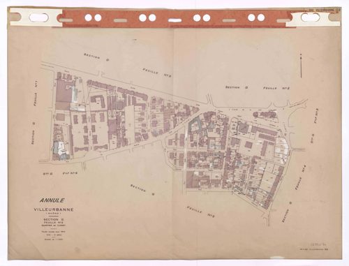 Section G feuille n°2 quartier de Cusset. Feuille revisée pour 1944. 3e édition à jour pour 1979. Plan annulé.
