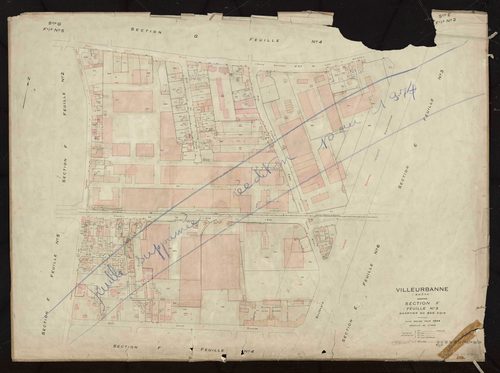 Section F feuille n°3 quartier du Bon Coin. Plan révisé pour 1944. Feuille supprimée, rééditée pour 1974.