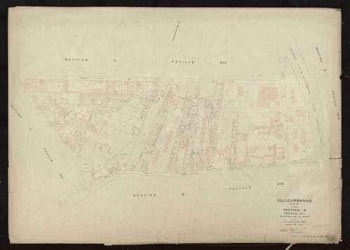 Section B feuille n°1 quartier de la Doua. Plan révisé pour 1944. Feuille rééditée pour 1967.