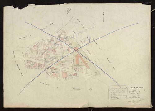 Section G feuille n°3 quartier de Cusset. Plan révisé pour 1944. Feuille supprimée, rééditée pour 1974.