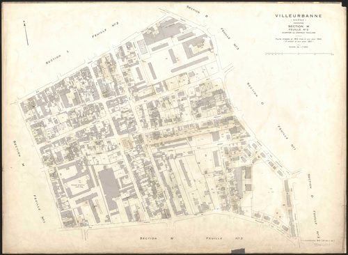 Section M feuille n°2 quartier du Château Gaillard. Feuille dressée en 1812, mise à jour pour 1944. 2e édition à jour pour 1967.