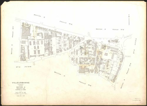 Section G feuille n°2 quartier de Cusset. Feuille revisée pour 1944. 2e édition à jour pour 1970.