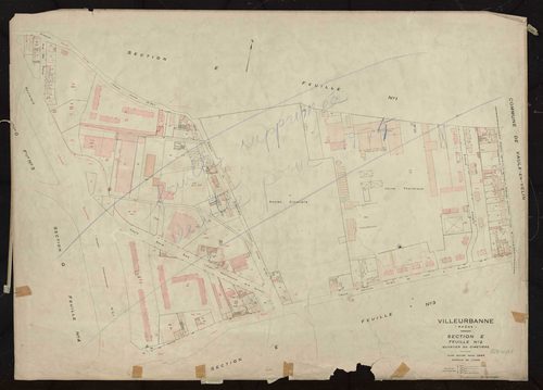 Section E feuille n°2 quartier du cimetière. Plan révisé pour 1944. Feuille supprimée, rééditée pour 1974.
