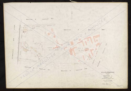Section A feuille n°4 quartier du Grand Camp. Plan révisé pour 1944. Feuille rééditée pour 1970. Feuille annulée.