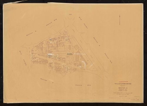 Section G feuille n°3 quartier de Cusset. Feuille dressée en 1812, mise à jour pour 1944. 2e édition à jour pour 1974.