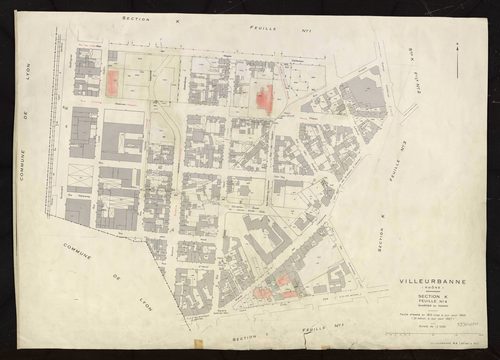 Section K feuille n°4 quartier du Tonkin. Feuille dressée en 1812, mise à jour pour 1944. 2e édition à jour pour 1967.