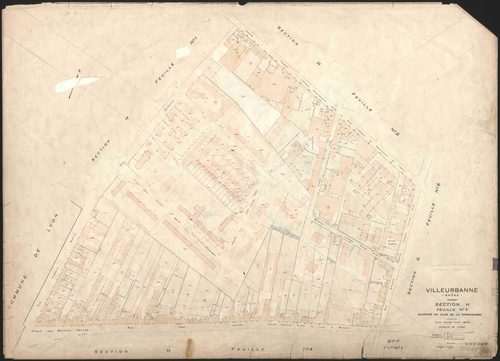 Section H feuille n°3 quartier du Clos de la Ferrandière. Plan révisé pour 1944. Feuille rééditée pour 1967.