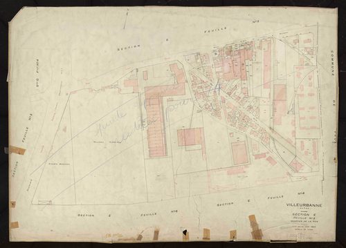 Section E feuille n°3 quartier de la Soie. Plan révisé pour 1944. Feuille supprimée, rééditée pour 1974.