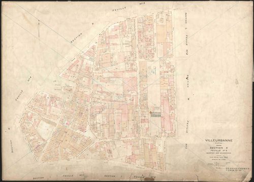 Section K feuille n°3 quartier des Charpennes. Plan revisé pour 1944. Feuille rééditée pour 1967.
