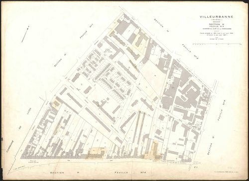 Section H feuille n°3 quartier Du Clos de la Ferrandière. Feuille dressée en 1812, mise à jour pour 1944. 2e édition à jour pour 1967.