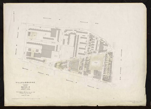 Section M feuille n°3 quartier du Stadium. Feuille dressée en 1812, mise à jour pour 1944. 2e édition à jour pour 1967.