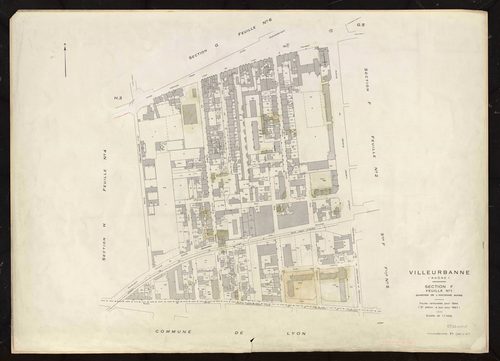 Section F feuille n°1 quartier de l'ancienne mairie. Feuille renouvelée pour 1944. 2e édition à jour pour 1967.