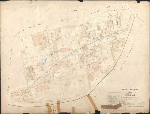 Section C feuille n°3 quartier de Saint-Jean. Plan révisé pour 1944. Feuille supprimée, rééditée pour 1974.