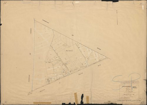 Section A 1ère feuille (parties des anciennes 1ère et 2e feuilles). Plan révisé pour 1938. Calque cliché de reproduction mis à jour pour 1968.
