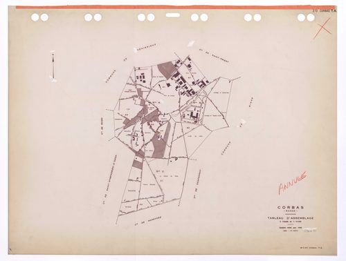 Tableau d'assemblage (TA). Cadastre révisé pour 1936. 4e édition pour 1980. Plan annulé.