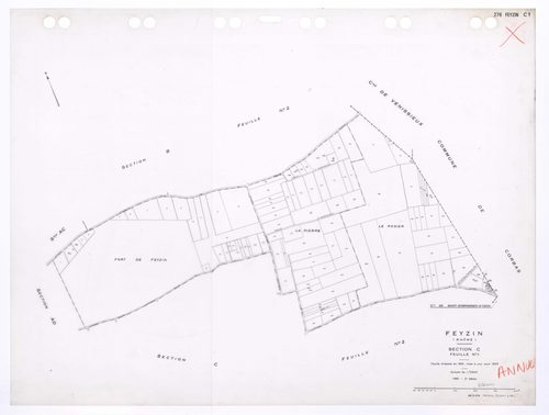 Section C feuille n°1. Feuille dressée en 1831, mise à jour pour 1959. 2e édition pour 1980. Plan annulé.