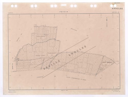 Section AX. Feuille remaniée pour 1988. Feuille annulée : incorporée dans les sections remembrées ZA, ZD et ZE.