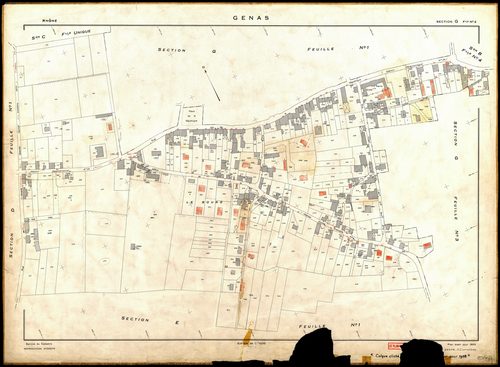 Section G feuille n°2. Plan établi pour 1953. Calque cliché reproduction mis à jour pour 1968.