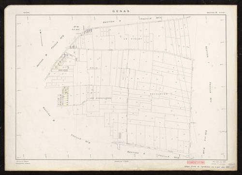Section K feuille n°1. Plan établi pour 1953. Calque cliché reproduction mis à jour pour 1968.