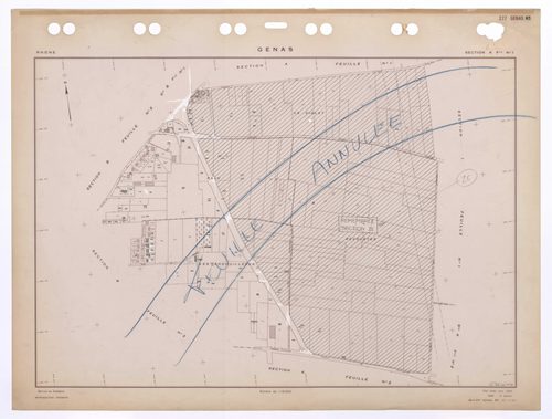 Section K feuille n°1. Plan établi pour 1953. 2e edition pour 1980. Feuille annulée, remembrée en partie en section ZE.