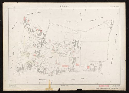Section G feuille n°1. Plan établi pour 1953. Calque cliché reproduction mis à jour pour 1968.
