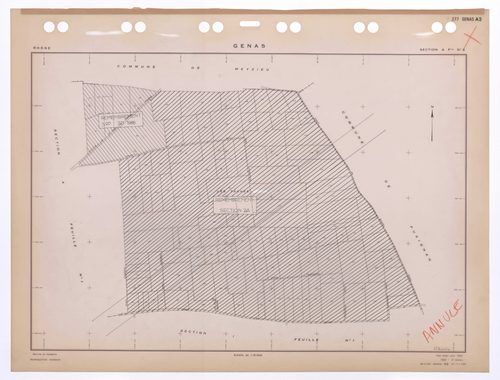 Section A feuille n°2. Plan établi pour 1953. Feuille annulée remembrée intégralement pour 1988 en sections ZA et ZD.