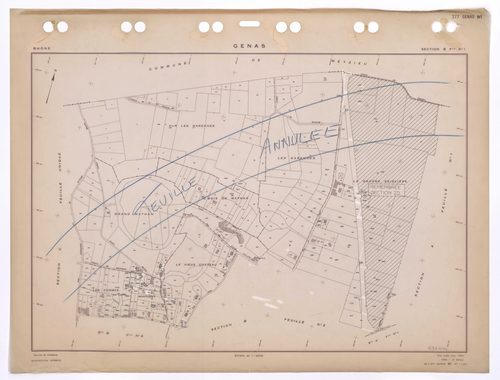 Section B feuille n°1. Plan établi pour 1953. 2e edition pour 1980. Feuille annulée remembrée en partie en section ZD.