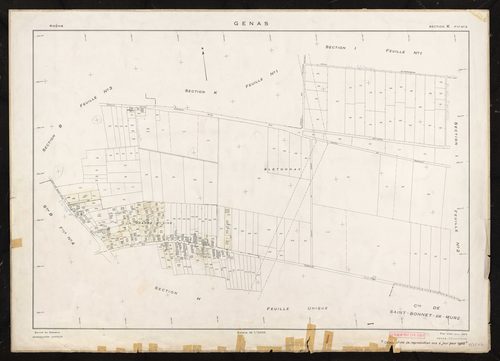 Section K feuille n°2. Plan établi pour 1953. Calque cliché reproduction mis à jour pour 1968.