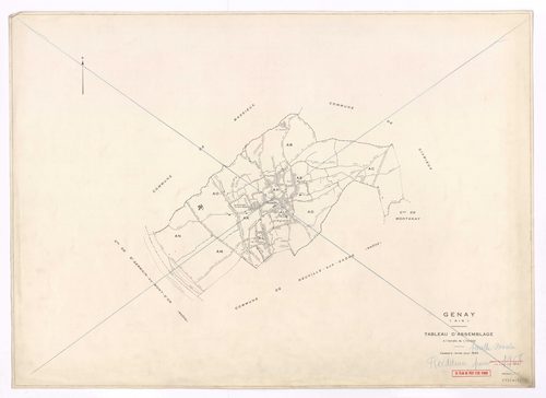Tableau d'assemblage (TA). Cadastre révisé pour 1959. Calque cliché de reproduction mis à jour pour 1968. Feuille annulée. Réédition pour 1968.
