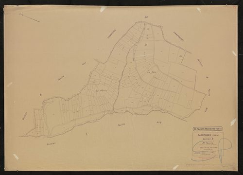 Section B (ancienne section D) 2e feuille (partie de l'ancienne 2e feuille). Plan révisé pour 1935. Calque cliché de reproduction mis à jour pour 1968.