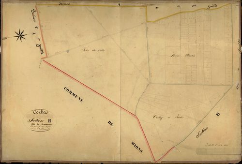 Section B dite de Monmartin, feuille n°2 : section attribuée à Corbas en 1860.