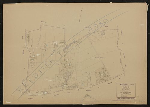 Section C (ancienne section E) 4e feuille (partie de l'ancienne 1ère feuille). Plan révisé pour 1935. Calque cliché de reproduction mis à jour pour 1968. Réédition pour 1980.