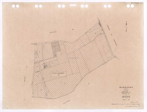 Section C feuille n°1. Feuille révisée pour 1935. Edition à jour pour 1987. Intégralement remembrée en section ZC.