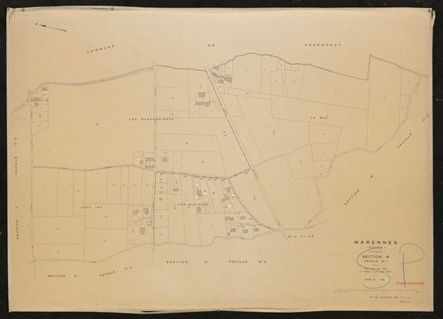 Section B feuille n°1. Plan révisé pour 1935. 2e édition à jour pour 1982. Calque cliché de reproduction mis à jour pour 1968.