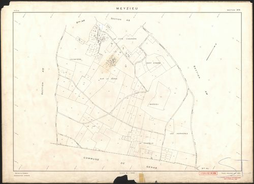 Section AN. Feuille renouvelée pour 1955. Calque cliché de reproduction mis à jour pour 1968.