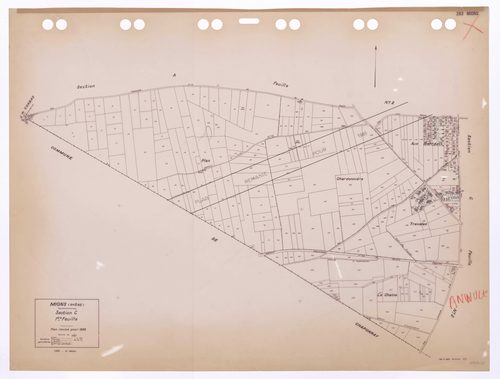 Section C feuille n°1. Plan révisé pour 1938. 3e édition pour 1980. Plan annulé. Remaniement 1985.