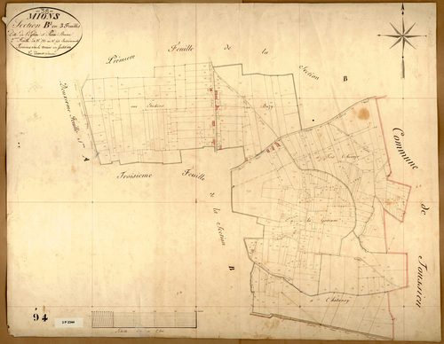 Section B dite de l'Eglise et Pierr-Brune, feuille n°2 (parcelles 253-593).