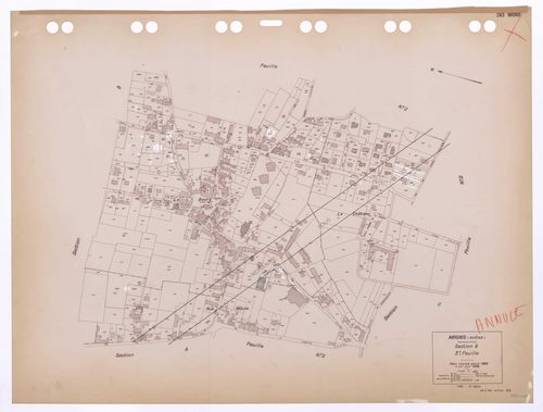 Section B feuille n°3. Plan révisé pour 1938. A jour pour 1968. 3e édition pour 1980. Plan annulé. Remaniement 1985.