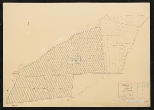 Section A 14e feuille (partie de l'ancienne 1ère feuille). Plan révisé pour 1933. 2e édition à jour pour 1968. Remembrée totalement en section ZB.