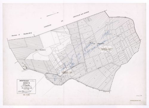 Section A 1ère feuille (partie de l'ancienne première feuille). Plan révisé pour 1933. 3e édition à jour pour 1980. Annulation pour 1992 suite à remembrement. En partie remembrée en sections ZA et ZB.