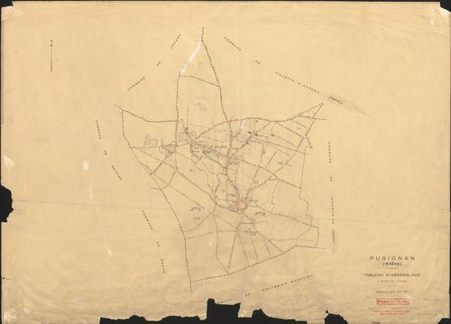 Tableau d'assemblage (TA). Cadastre révisé pour 1957. Calque cliché de reproduction mis à jour pour 1968.