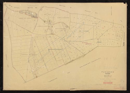 Section D 2e feuille. Feuille dressée en 1812, mise à jour pour 1957. Calque cliché de reproduction mis à jour pour 1968.