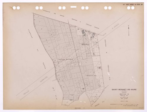 Section B 1ère feuille. Plan révisé pour 1936. 3e édition pour 1980. Feuille supprimée, voir B unique, et en partie remembré en section ZD.