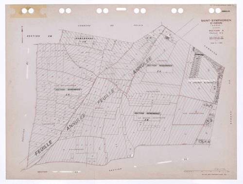 Section A feuille n°2. Feuille révisée pour 1941. Edition à jour pour 1985. Feuille annulée, remembrée en sections ZA, ZB, ZK, et ZN.