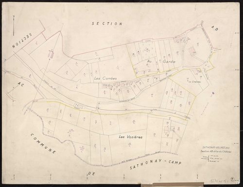 Recto : section AB dite du Château. Feuille renouvelée pour 1957 : planchette n°7.